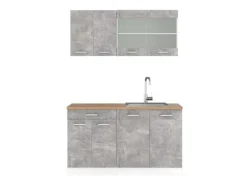 Outlet Vicco R-Line Singleküche Beton/Weiß 140 cm AP Eiche ohne E-Geräte Betongrau