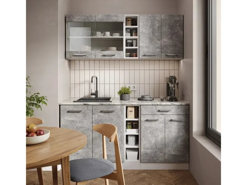 Sale Vicco R-Line Singleküche Beton/Weiß 160 cm ohne Arbeitsplatte ohne E-Geräte Betongrau