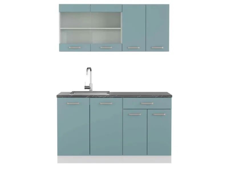 Vicco R-Line Singleküche Blau-Grau/Weiß 140 cm AP Anthrazit ohne E-Geräte< Single-Küchen