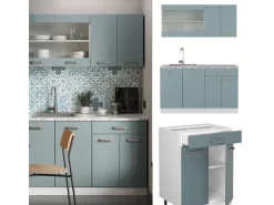 Vicco R-Line Singleküche Blau-Grau/Weiß 140 cm AP Anthrazit ohne E-Geräte< Single-Küchen