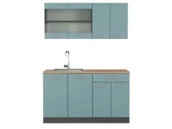 Single-Küchen<Vicco R-Line Singleküche Blau-Grau/Anthrazit 140 cm AP Eiche ohne E-Geräte