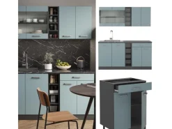 Vicco R-Line Singleküche Blau-Grau/Anthrazit 160 cm AP Anthrazit ohne E-Geräte< Single-Küchen