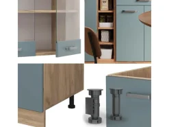Outlet Vicco R-Line Singleküche Blau-Grau/Goldkraft Eiche 160 cm AP Eiche ohne E-Geräte Blaugrau