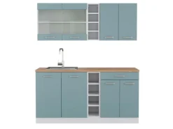 Single-Küchen<Vicco R-Line Singleküche Blau-Grau/Weiß 160 cm AP Eiche ohne E-Geräte