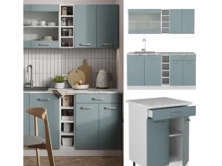 Online Vicco R-Line Singleküche Blau-Grau 160 cm AP Marmor ohne E-Geräte Blaugrau