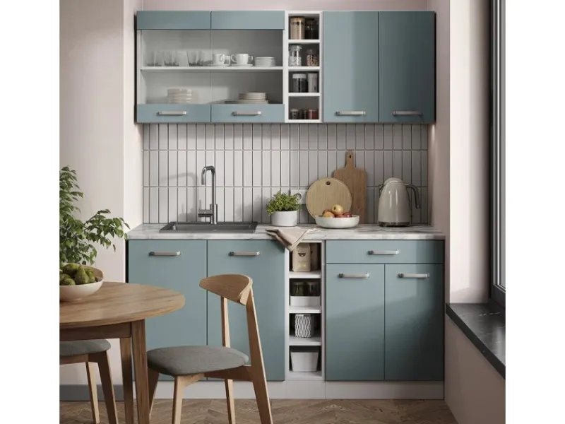 Online Vicco R-Line Singleküche Blau-Grau 160 cm AP Marmor ohne E-Geräte Blaugrau