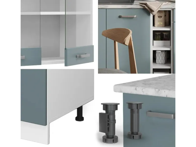 Online Vicco R-Line Singleküche Blau-Grau 160 cm AP Marmor ohne E-Geräte Blaugrau