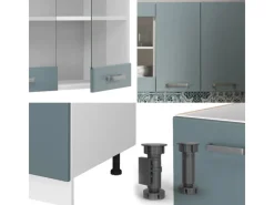 Outlet Vicco R-Line Singleküche Blau-Grau/Weiß 140 cm AP Eiche ohne E-Geräte Blaugrau
