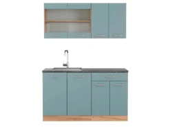 Vicco R-Line Singleküche Blau-Grau/Goldkraft Eiche 140 cm AP Anthrazit ohne E-Geräte< Single-Küchen