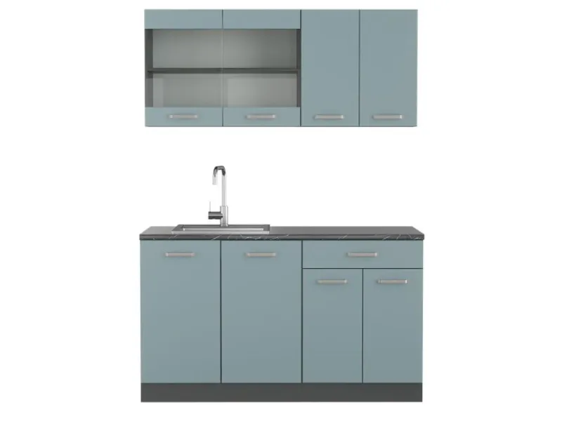 Vicco R-Line Singleküche Blau-Grau/Anthrazit 140 cm AP Anthrazit ohne E-Geräte< Single-Küchen