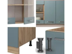Single-Küchen|Miniküchen<Vicco R-Line Singleküche Blau-Grau/Goldkraft Eiche 140 cm AP Marmor ohne E-Geräte