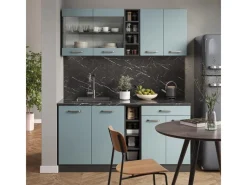 Vicco R-Line Singleküche Blau-Grau/Anthrazit 160 cm AP Marmor ohne E-Geräte< Single-Küchen|Einbauküchen