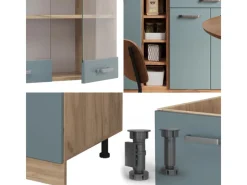 Vicco R-Line Singleküche Blau-Grau/Goldkraft Eiche 160 cm AP Marmor ohne E-Geräte< Single-Küchen