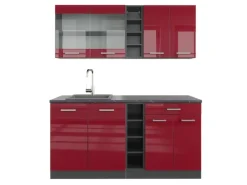 Vicco R-Line Singleküche Bordeaux Hochglanz/Anthrazit 160 cm ohne Arbeitsplatte ohne E-Geräte< Single-Küchen