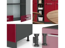 Vicco R-Line Singleküche Bordeaux Hochglanz/Anthrazit 160 cm ohne Arbeitsplatte ohne E-Geräte< Single-Küchen