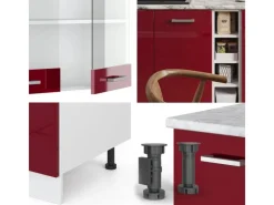 Vicco R-Line Singleküche Bordeaux Hochglanz/Weiß 160 cm AP Anthrazit ohne E-Geräte< Single-Küchen