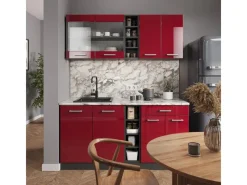 Vicco R-Line Singleküche Bordeaux Hochglanz/Anthrazit 160 cm AP Marmor ohne E-Geräte< Single-Küchen