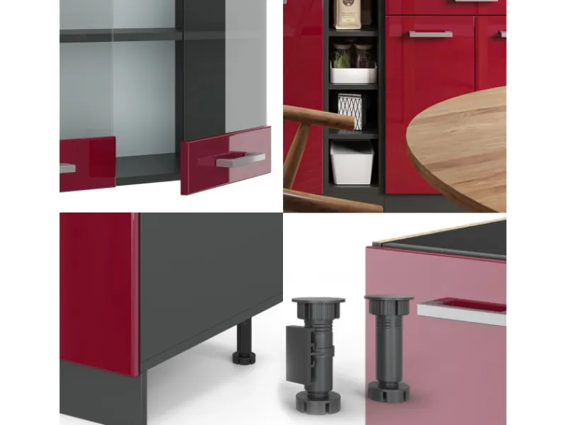 Vicco R-Line Singleküche Bordeaux Hochglanz/Anthrazit 160 cm AP Marmor ohne E-Geräte< Single-Küchen