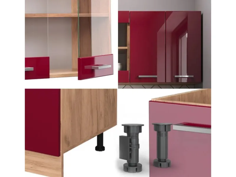 Discount Vicco R-Line Singleküche Bordeaux Hochglanz/Goldkraft Eiche 140 cm ohne Arbeitsplatte ohne E-Geräte Bordeaux-Glanz