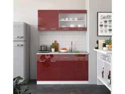 Sale Vicco R-Line Singleküche Bordeaux Hochglanz/Weiß 140 cm AP Anthrazit ohne E-Geräte Brilliant Bordeaux