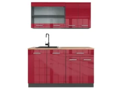 Single-Küchen<Vicco R-Line Singleküche Bordeaux Hochglanz/Anthrazit 140 cm AP Eiche ohne E-Geräte