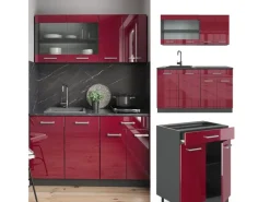 Single-Küchen<Vicco R-Line Singleküche Bordeaux Hochglanz/Anthrazit 140 cm AP Eiche ohne E-Geräte
