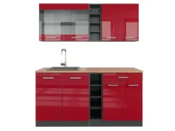 Vicco R-Line Singleküche Bordeaux Hochglanz/Anthrazit 160 cm AP Eiche ohne E-Geräte< Single-Küchen