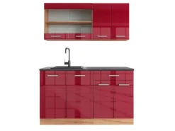 Discount Vicco R-Line Singleküche Bordeaux Hochglanz/Goldkraft Eiche 140 cm AP Anthrazit ohne E-Geräte Bordeaux-Glanz