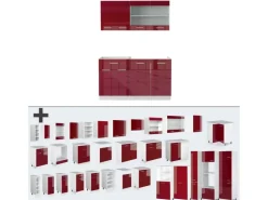Single-Küchen<Vicco R-Line Singleküche Bordeaux Hochglanz/Weiß 140 cm AP Marmor ohne E-Geräte