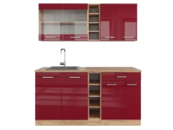 Outlet Vicco R-Line Singleküche Bordeaux Hochglanz/Goldkraft Eiche 160 cm ohne Arbeitsplatte ohne E-Geräte Bordeaux-Glanz