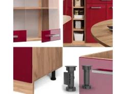 Outlet Vicco R-Line Singleküche Bordeaux Hochglanz/Goldkraft Eiche 160 cm ohne Arbeitsplatte ohne E-Geräte Bordeaux-Glanz