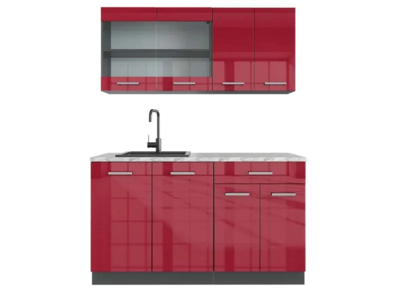 Sale Vicco R-Line Singleküche Bordeaux Hochglanz/Anthrazit 140 cm AP Marmor ohne E-Geräte Brilliant Bordeaux