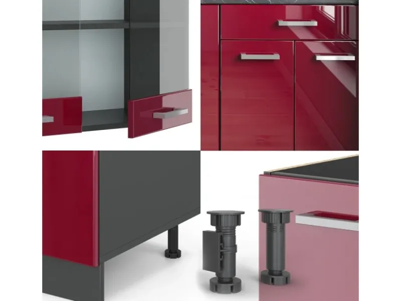 Sale Vicco R-Line Singleküche Bordeaux Hochglanz/Anthrazit 140 cm AP Marmor ohne E-Geräte Brilliant Bordeaux