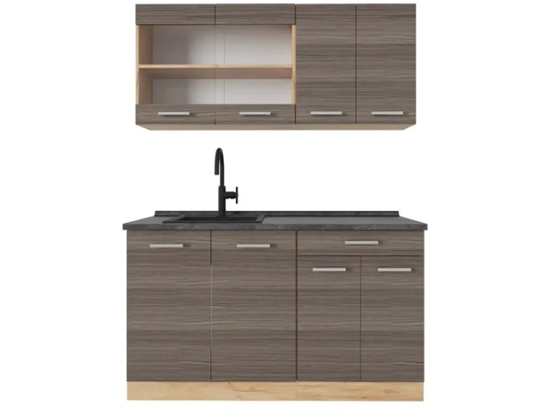 Vicco R-Line Singleküche /Goldkraft Eiche 140 cm AP Anthrazit ohne E-Geräte< Single-Küchen