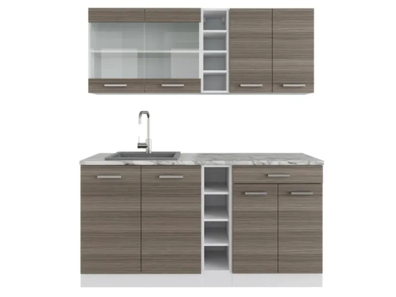 Single-Küchen<Vicco R-Line Singleküche /Weiß 160 cm AP Marmor ohne E-Geräte