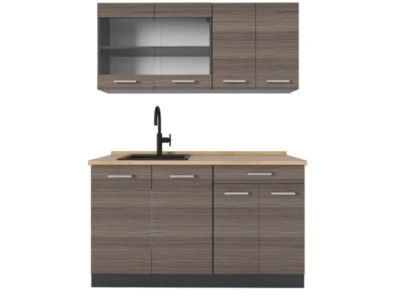 Single-Küchen|Kühlschränke<Vicco R-Line Singleküche /Anthrazit 140 cm ohne Arbeitsplatte ohne E-Geräte