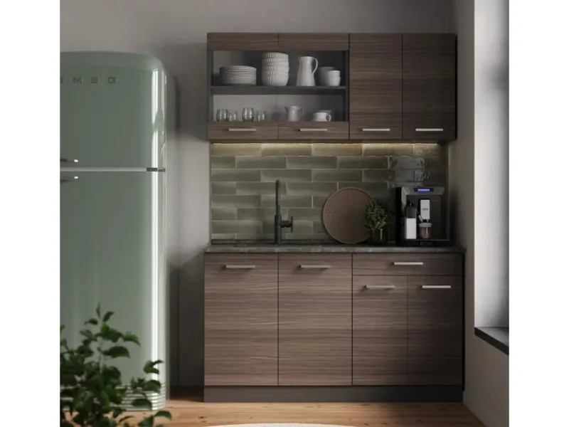 Single-Küchen|Kühlschränke<Vicco R-Line Singleküche /Anthrazit 140 cm ohne Arbeitsplatte ohne E-Geräte