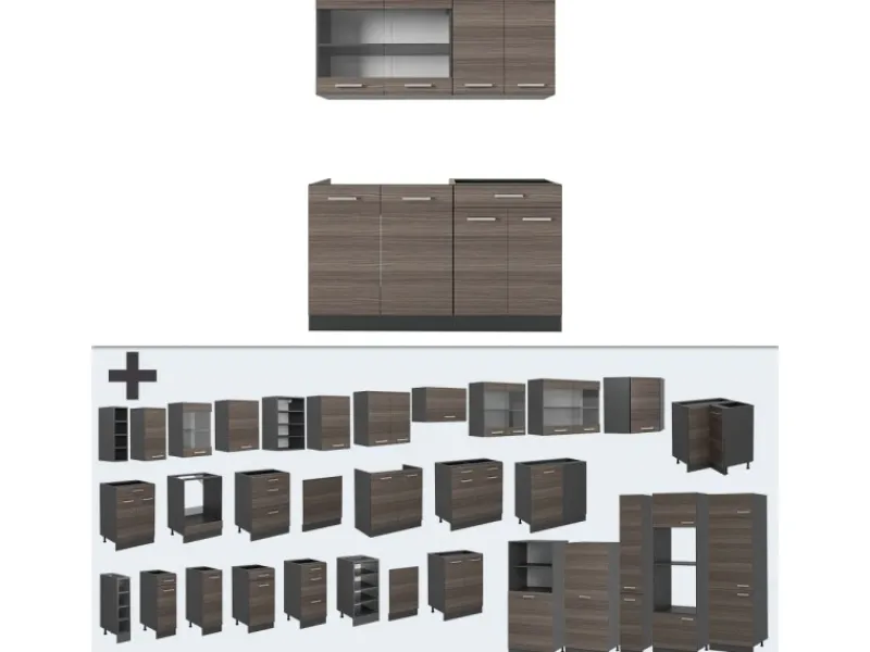 Single-Küchen|Kühlschränke<Vicco R-Line Singleküche /Anthrazit 140 cm ohne Arbeitsplatte ohne E-Geräte