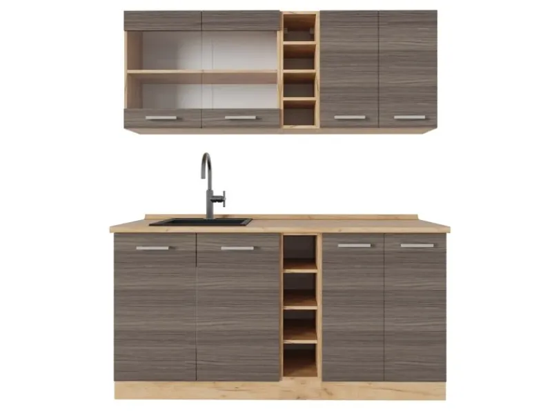 Clearance Vicco R-Line Singleküche /Goldkraft Eiche 160 cm AP Eiche ohne E-Geräte Edelgrau