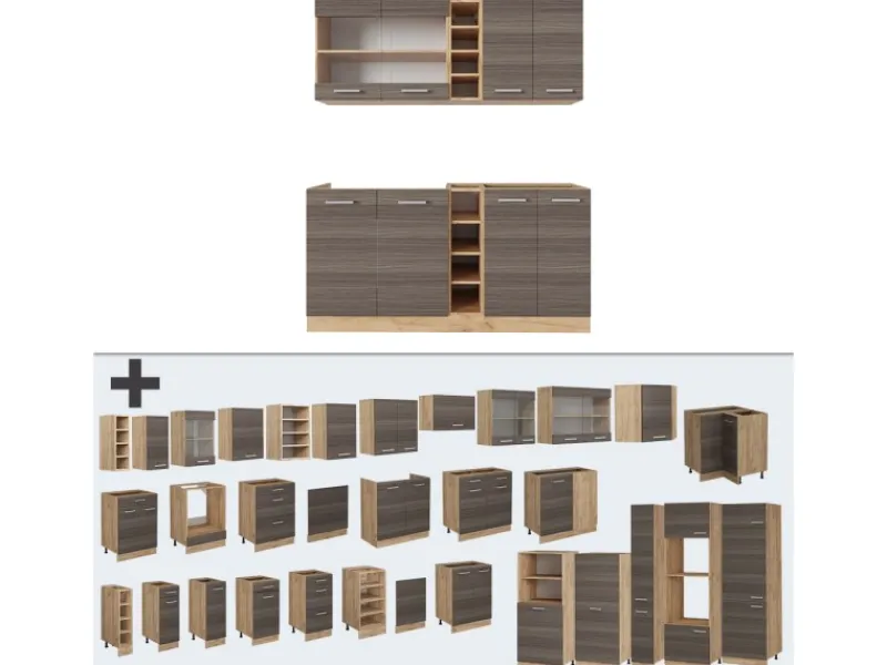 Clearance Vicco R-Line Singleküche /Goldkraft Eiche 160 cm AP Eiche ohne E-Geräte Edelgrau