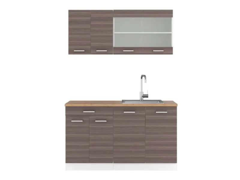 Vicco R-Line Singleküche /Weiß 140 cm AP Eiche ohne E-Geräte< Single-Küchen