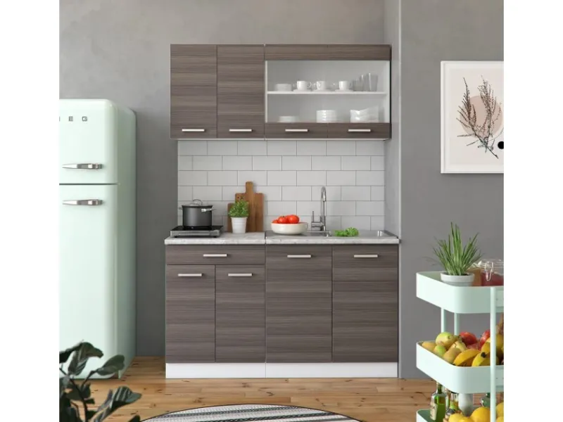 Vicco R-Line Singleküche /Weiß 140 cm AP Eiche ohne E-Geräte< Single-Küchen