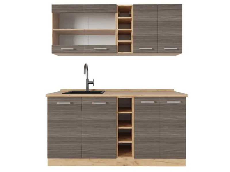 Outlet Vicco R-Line Singleküche /Goldkraft Eiche 160 cm ohne Arbeitsplatte ohne E-Geräte Edelgrau