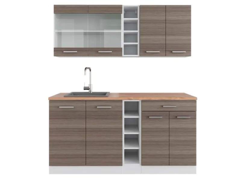 Vicco R-Line Singleküche /Weiß 160 cm AP Eiche ohne E-Geräte Edelgrau