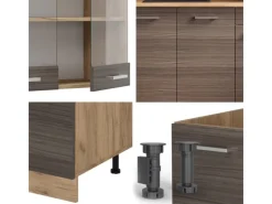 Online Vicco R-Line Singleküche /Goldkraft Eiche 140 cm AP Marmor ohne E-Geräte Edelgrau