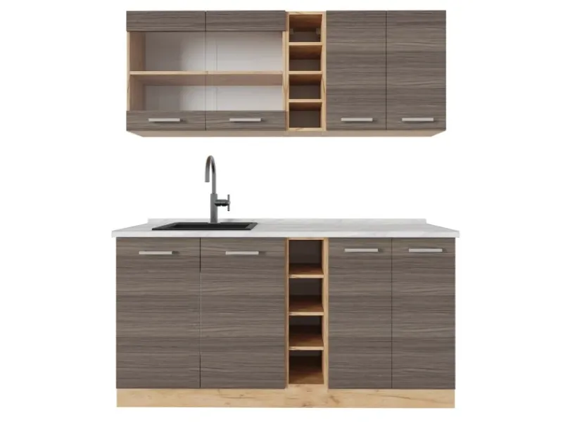 Single-Küchen<Vicco R-Line Singleküche /Goldkraft Eiche 160 cm AP Marmor ohne E-Geräte