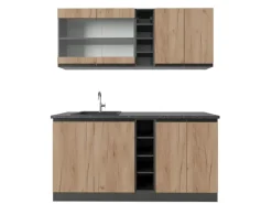 Vicco R-Line Singleküche Goldkraft Eiche/Anthrazit 160 cm J-Shape ohne E-Geräte< Single-Küchen