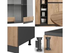 Vicco R-Line Singleküche Goldkraft Eiche/Anthrazit 160 cm J-Shape ohne E-Geräte< Single-Küchen