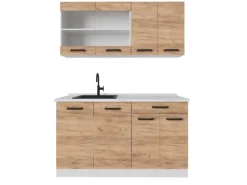 Single-Küchen|Einbauküchen<Vicco R-Line Singleküche Goldkraft /Weiß 140 cm AP Marmor ohne E-Geräte