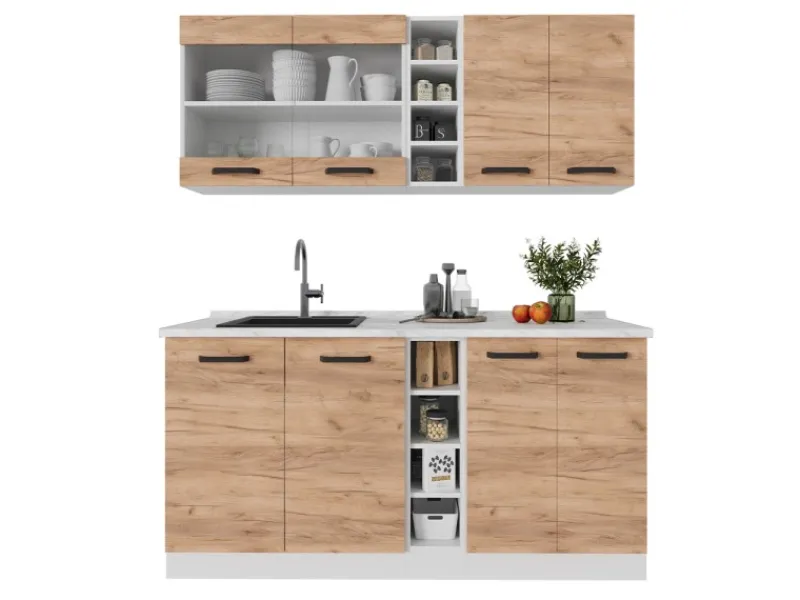 Vicco R-Line Singleküche Goldkraft Eiche/Weiß 160 cm AP Eiche ohne E-Geräte< Single-Küchen|Miniküchen